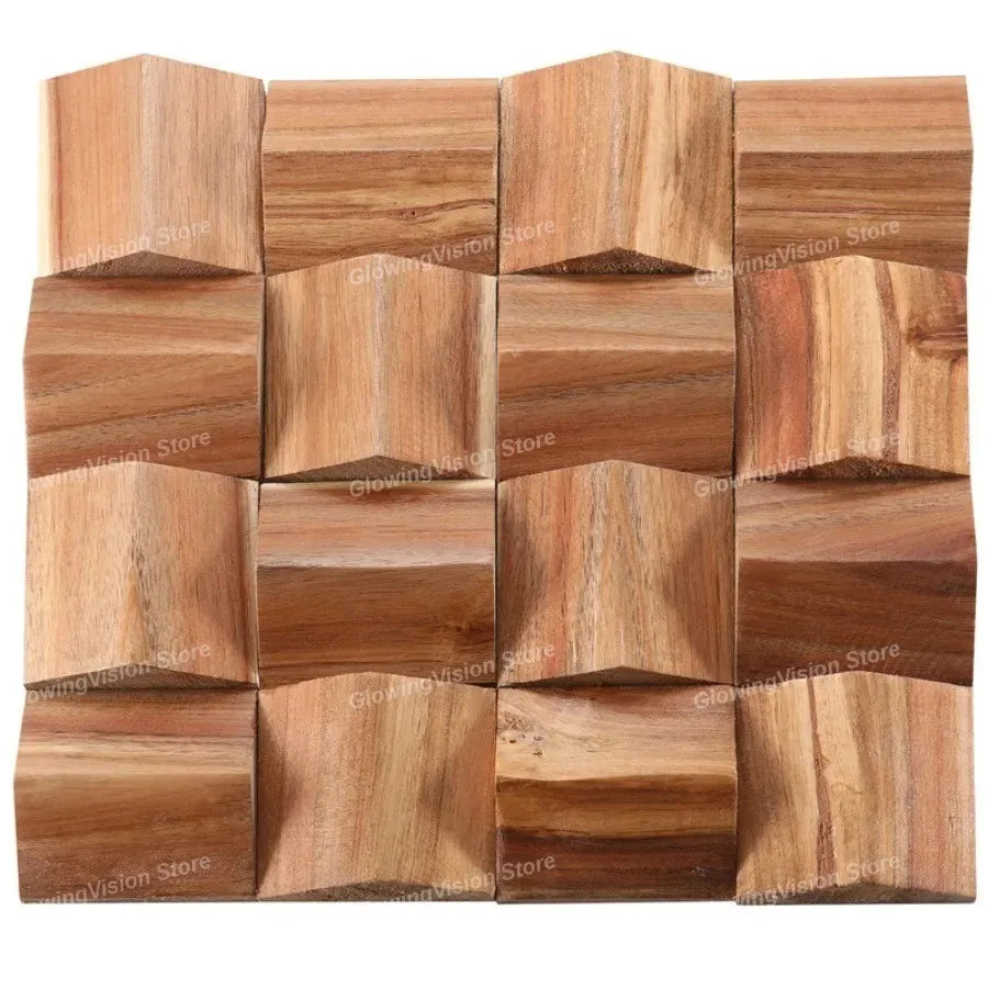 panneau décoratif bois cubes géométriques moderne marron clair foncé autocolant 3d