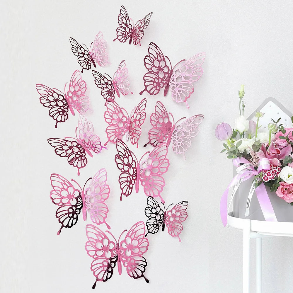 papillons décoratifs adhésifs rose violet doré bleu ajouré artisanal élégant décoration maison mariage salon