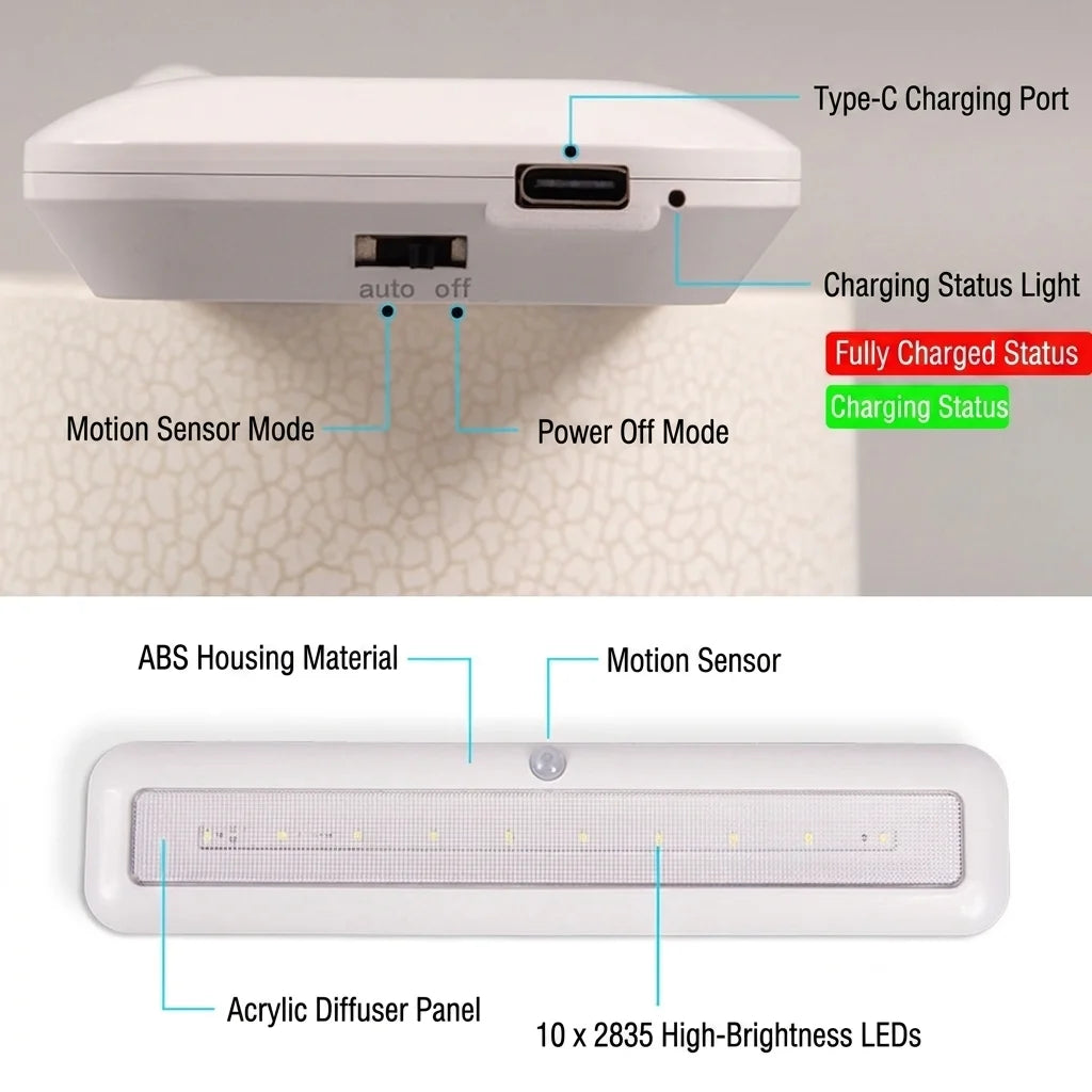 lampe motion sensor rechargeable led aimantée facile blanc moderne minimaliste détecteur mouvement chambre cuisine