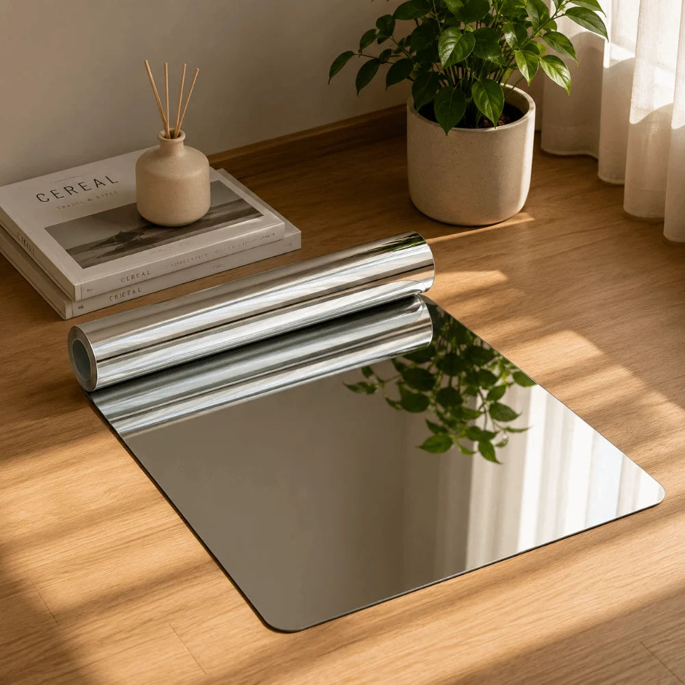 autocollants muraux miroir argentés modernes adhésifs découpables décoration maquillage lisses incassables effets miroirs