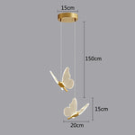suspension lumineuse moderne papillon blanc doré translucide 10cm 15cm 17cm 150cm