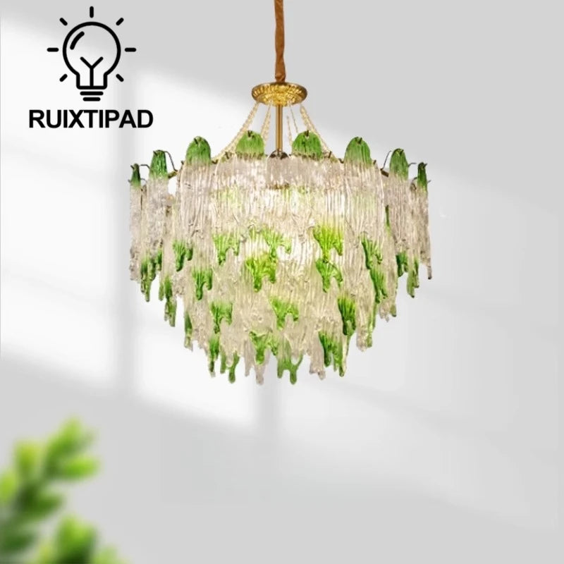 lampe suspendue vert classique blanches gouttes verre vintage doré