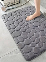 tapis bain moderne marron noir bordeaux bleu clair texture galets polyester antidérapant absorbant