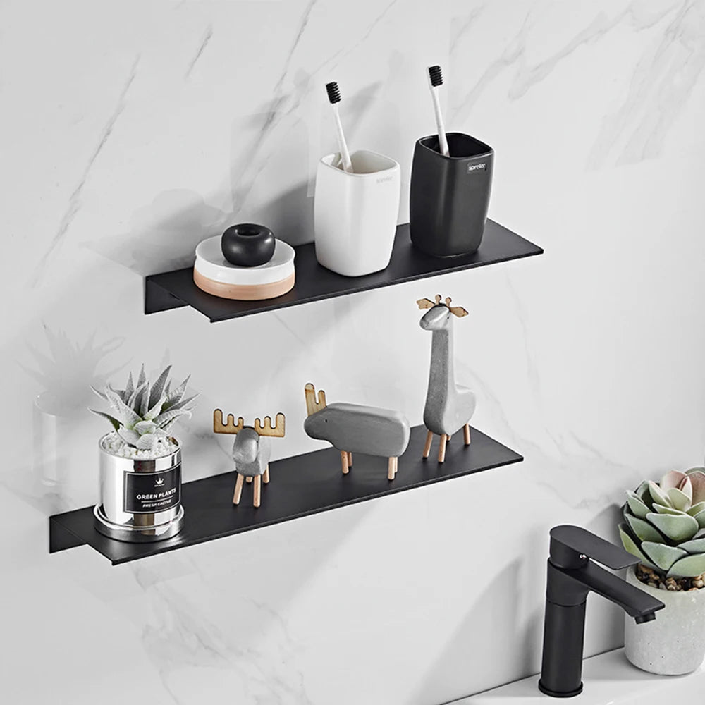 étagère aluminium moderne fixée mur noir rangement salle bain cuisine 30cm 40cm 50cm