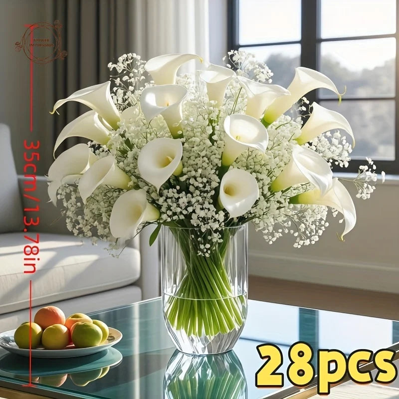 bouquet fleurs artificielles callas gypsophile vase transparent classique décoration maison table saint valentin mariageextérieur
