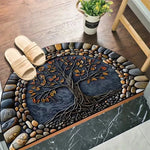 tapis d'entrée arbre stylisé vert doré noir moderne résistant décoration intérieure extérieur