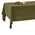 Nappe table vert olive texture lin classique imperméable polyester 140x180cm festives serviettes assiettes