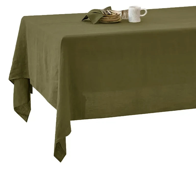 Nappe table vert olive texture lin classique imperméable polyester 140x180cm festives serviettes assiettes