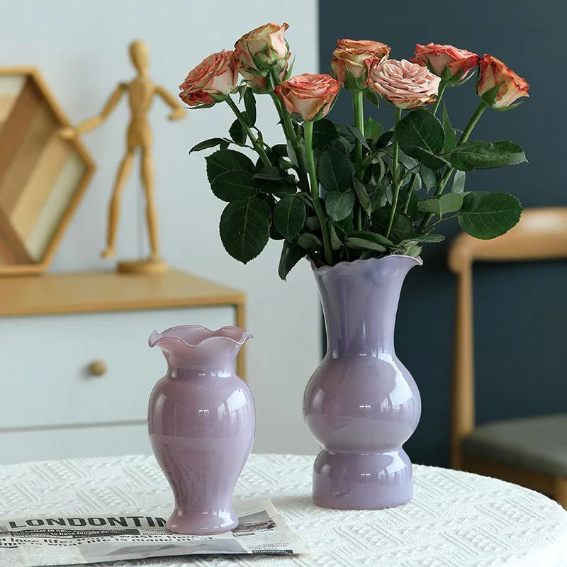 vase verre opaque moderne fleurs artificielles décoration table salon maison