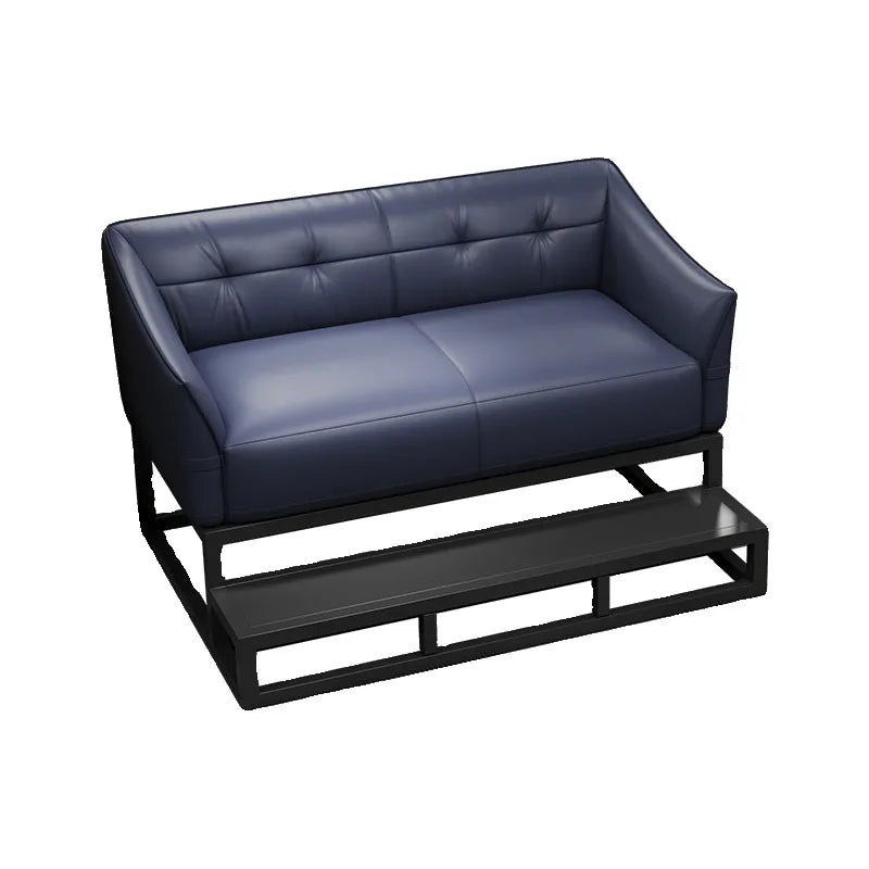 canapé bleu marine simili cuir moderne table basse structure métallique angle minimaliste salon