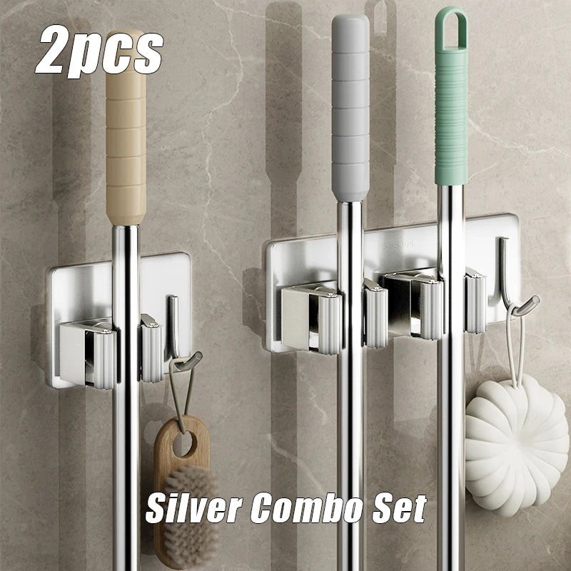 porte balai acier inoxydable adhésif mural moderne gris rangement salle bain étanche