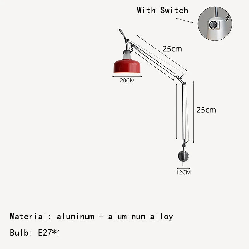 lampe murale moderne rouge deco chambre salon éclairage quotidien articulée métal fixée mur