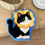 serviette toilette noire blanche bleue chat mignon coiffures différentes anneaux métal absorbante salle bain