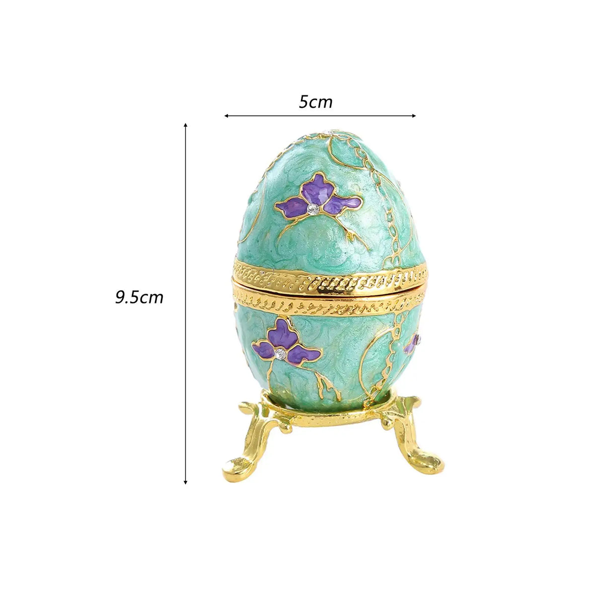 boîte bijoux forme œuf vert clair motifs floraux art déco vintage pieds dorés trinket