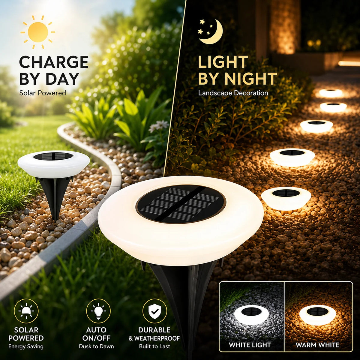 lampe solaire led extérieure blanche ip65 moderne autonomie gazon allée jardin camping decoration