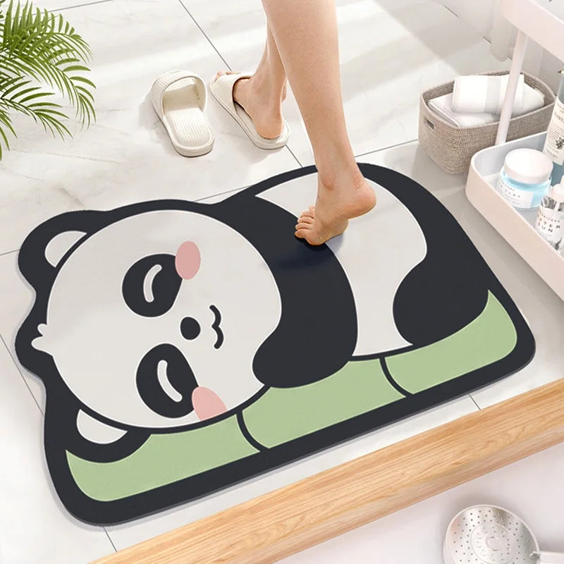 tapis bain absorbant antidérapant animaux cartoon noir blanc vert pandas koalas chats cochons
