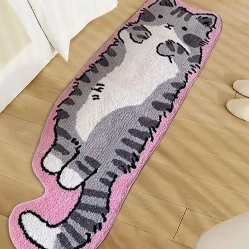 tapis acrylique chat allongé gris blanc noir blanc marron jaune décoration maison confortable lavable