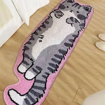 tapis acrylique chat allongé gris blanc noir blanc marron jaune décoration maison confortable lavable