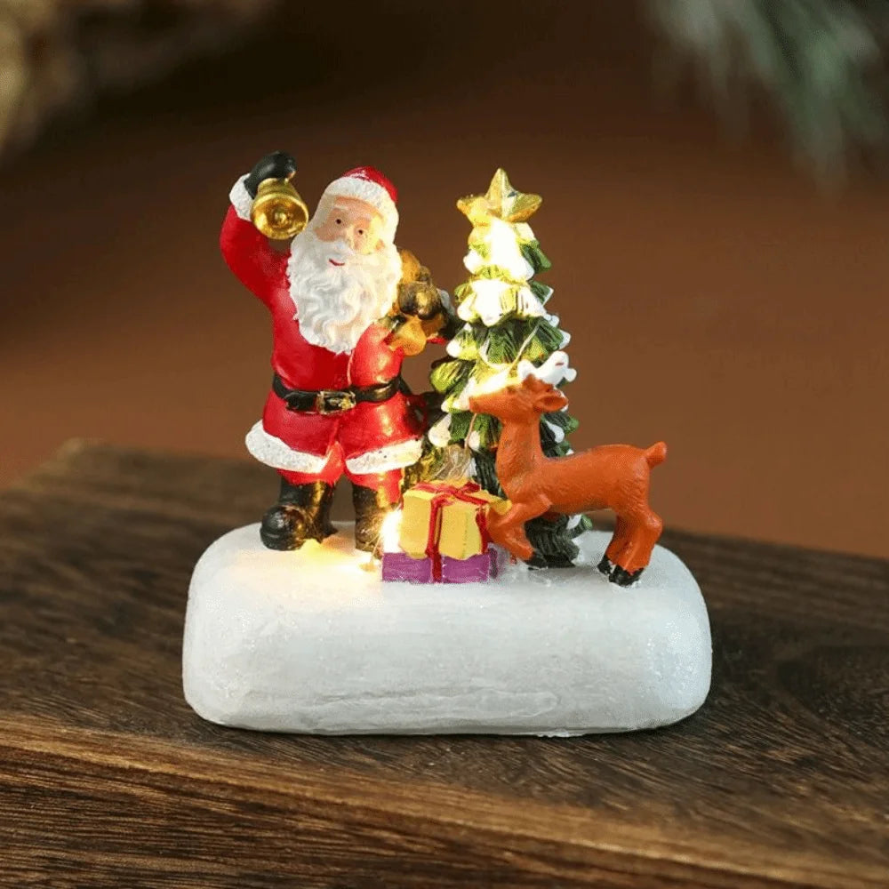 figurines noel lumiere pere noel cerf sapin enfants decorations traditionnelles rouge vert blanc doré