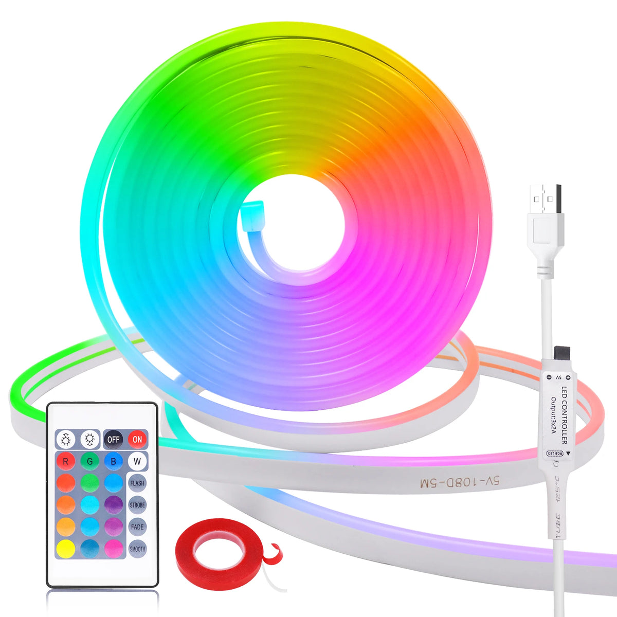 ruban led flexible multicolore moderne télécommande adhésif brillant opaque 108 leds/m