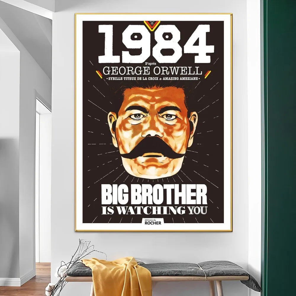 affiches pop art révolutionnaires géorges orwell 1984 graphiques abstrait oeil stylisé rouge noir beige