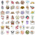 stickers illustrés fleurs papillons adhésifs multicolores blanc noir bleu vert rose jaune carnet scrapbooking