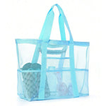 Sac plage violet noir bleu clair vert rose maille respirante réutilisable moderne poignées