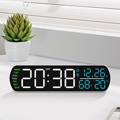 réveil numérique moderne horloge affichage LED blanc vert minimaliste date temps alarme