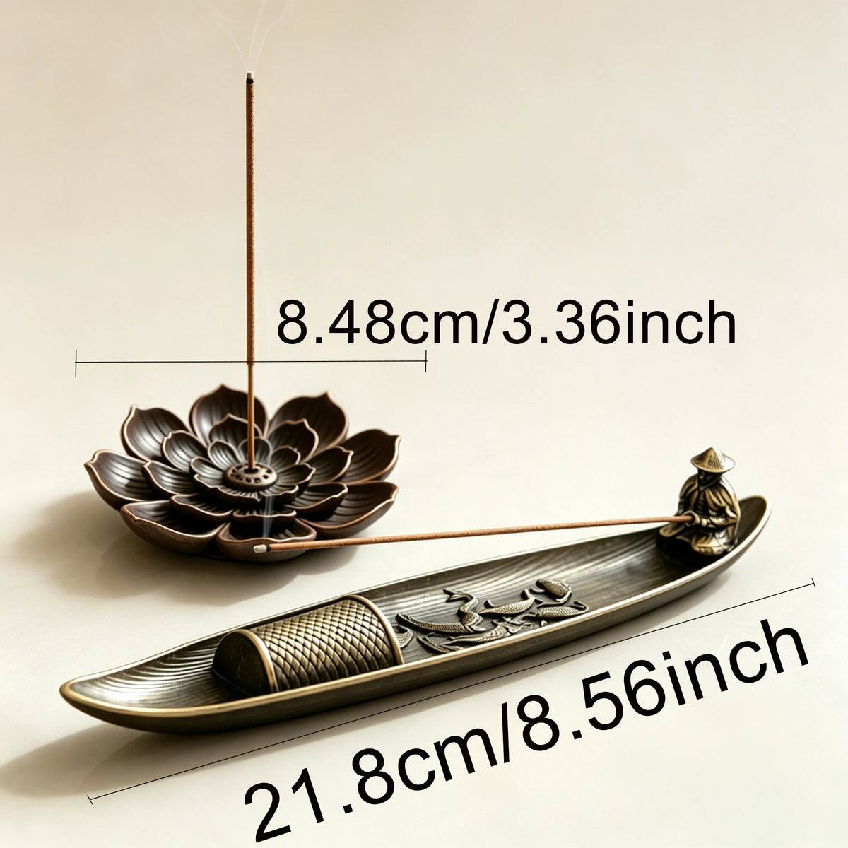 support encens bronze fleur lotus gravure poissons artisanal traditionnel