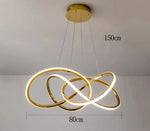 Suspension lumineuse moderne or blanc cercles entrelacés télécommande tricolore lumière led