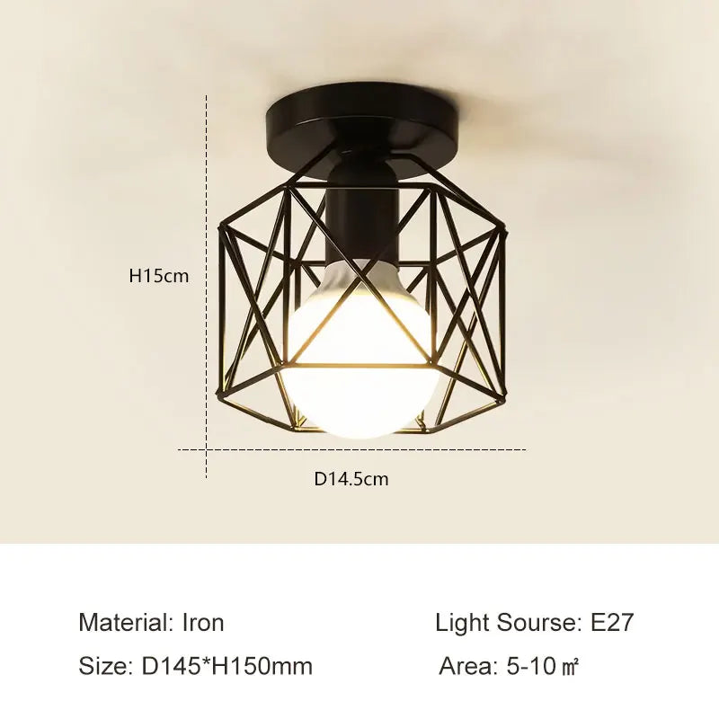 Lampe industrielle moderne métal noir structure géométrique éclairage intérieur E27