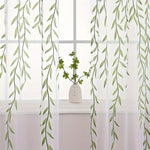 rideau moderne feuilles vertes blancs fenêtre maison 100% polyester deux pièces
