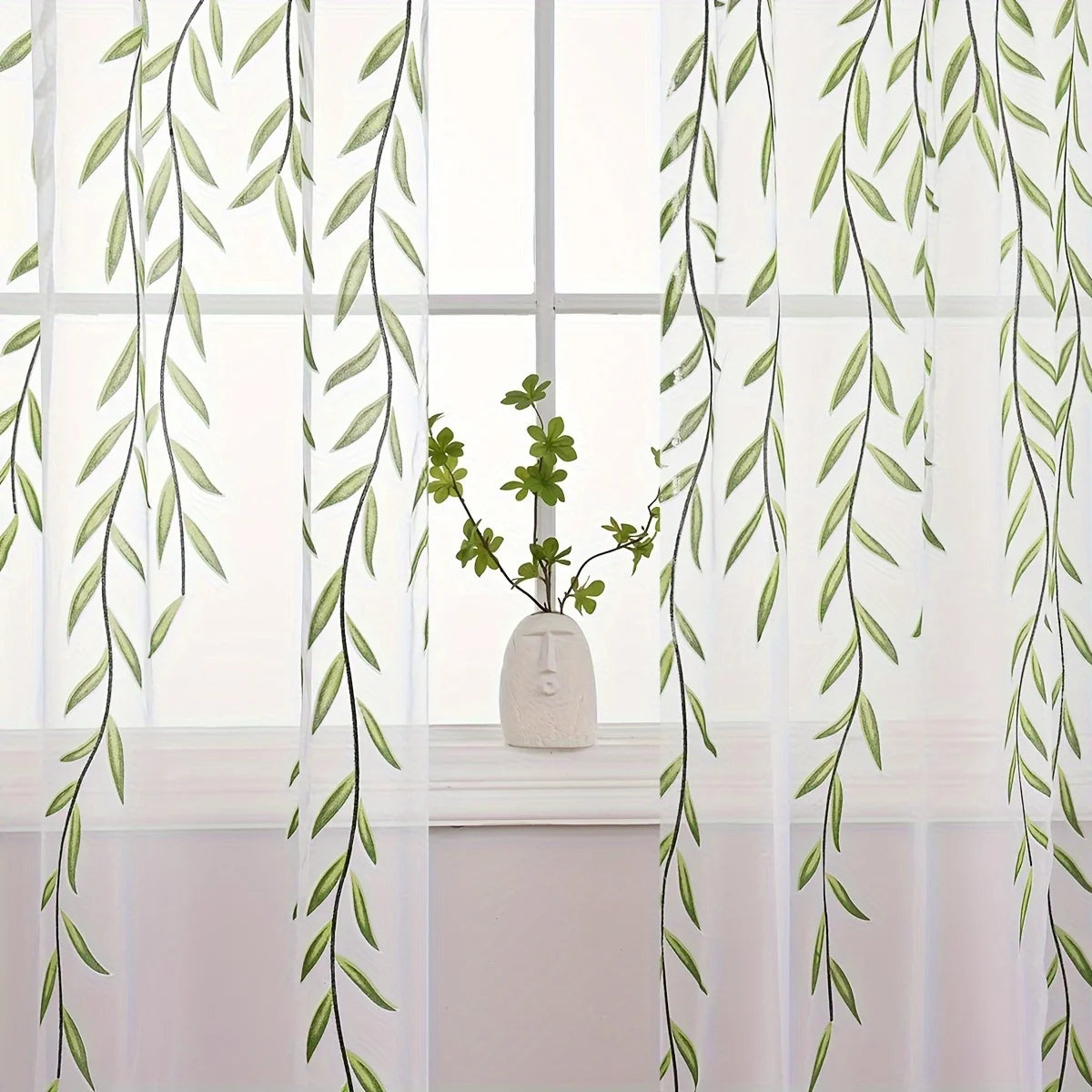 rideau moderne feuilles vertes blancs fenêtre maison 100% polyester deux pièces