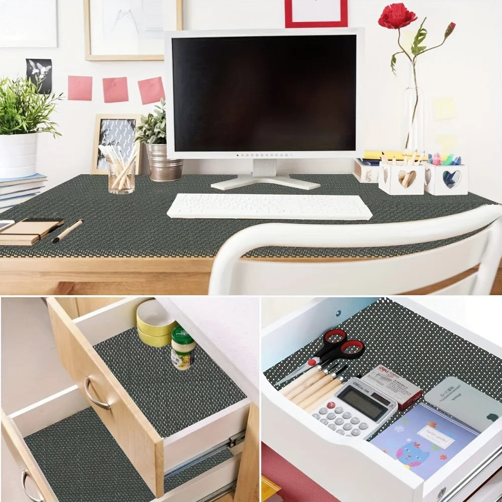 tapis antidérapant noir treillis alvéolaire utilitaire minimaliste 150x100cm cuisine tiroirs comptoirs