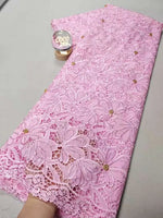 tissu dentelle polyester coton fleurs motifs floraux blanc rose clair noir vert dorées occasion