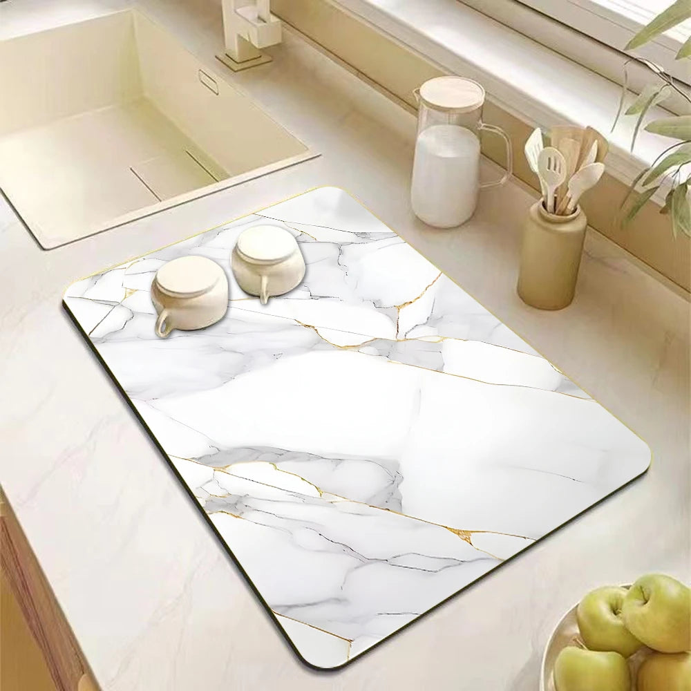 tapis cuisine anti dérapant marbre moderne blanc noir gris