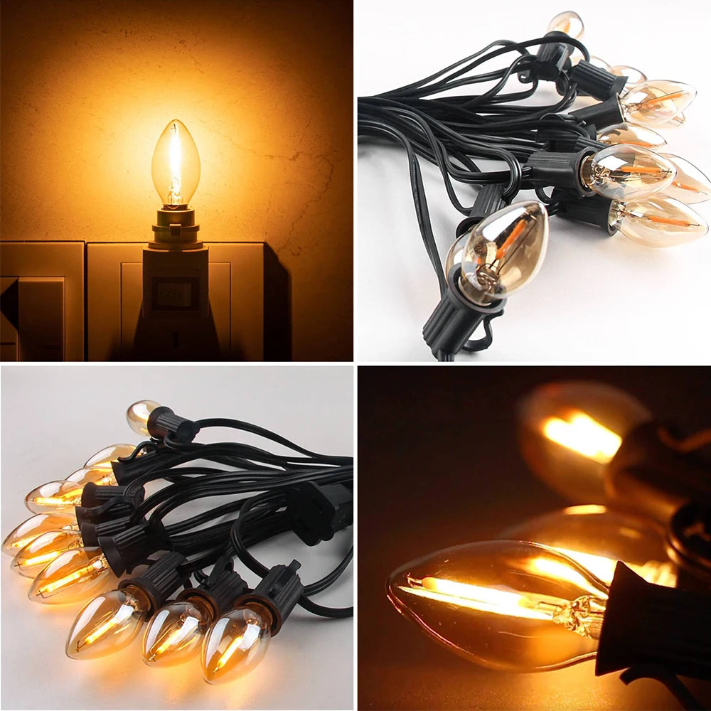 guirlande lumineuse extérieure imperméable 20m 48ampoules edison jaune arbre noel