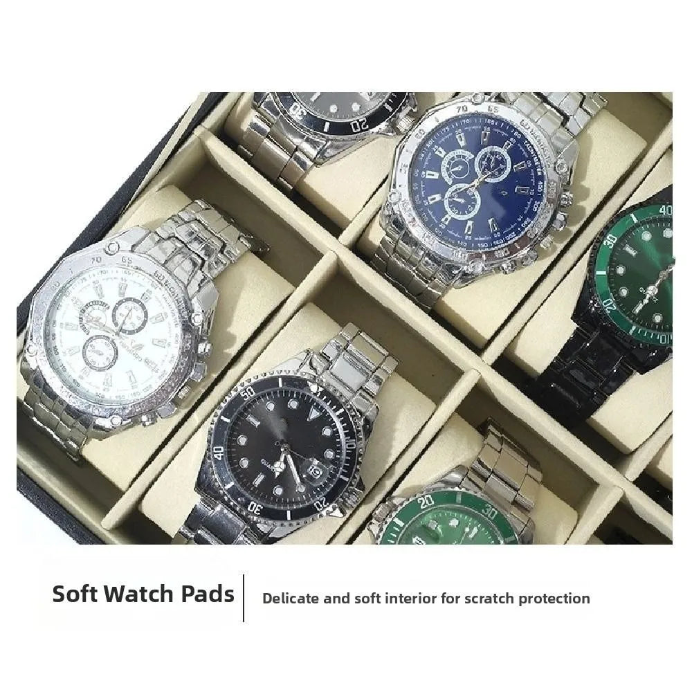 boîte montres simili cuir noire verrouillable classique 10 12 compartiments coussinets