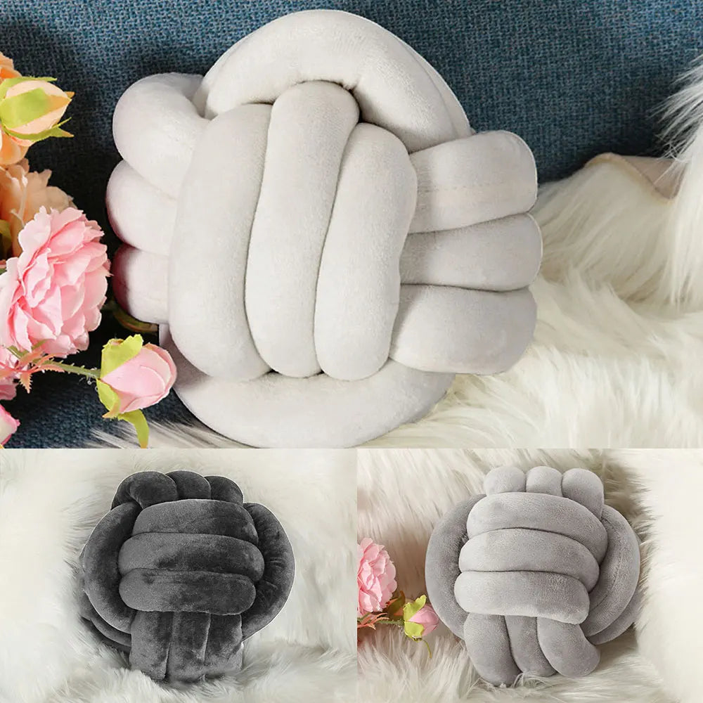 coussin rond gris blanc nœud plat velours doux moderne salon lit enfants