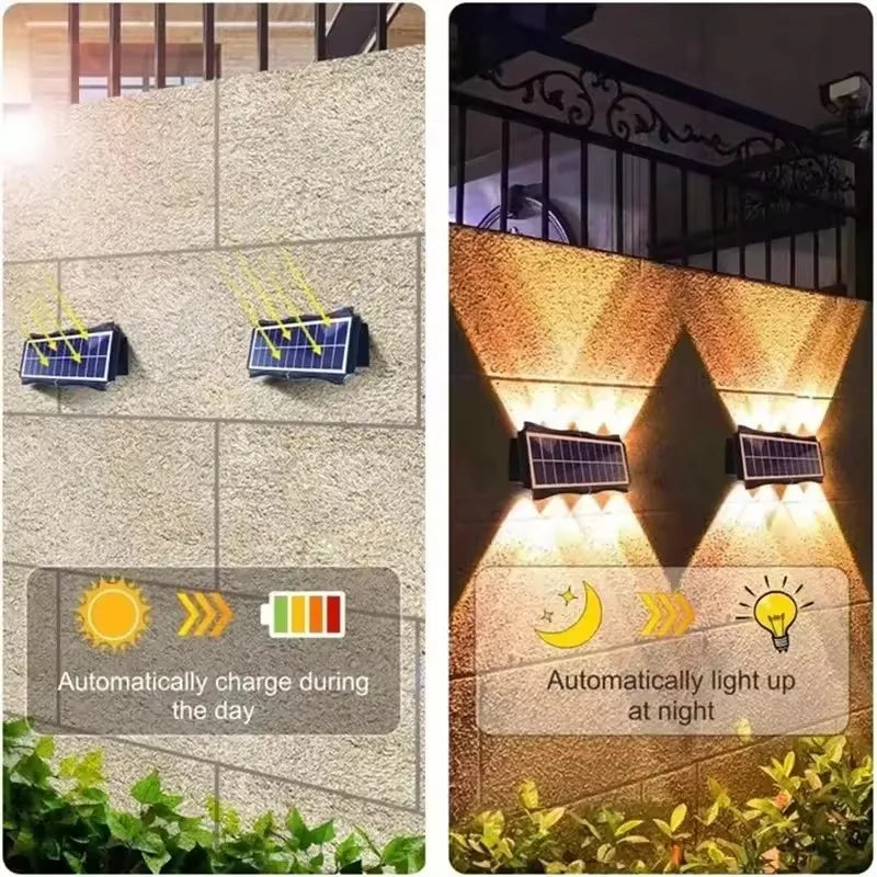 lumière solaire murale led éclairage haut bas moderne panneaux solaires intégrés noir jaune orange