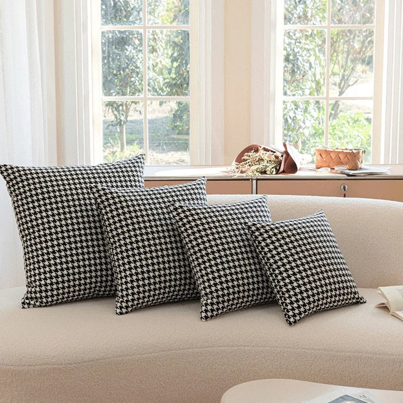 housses coussin pied poule géométrique noir blanc contemporain 40x40 45x45 50x50 60x60cm