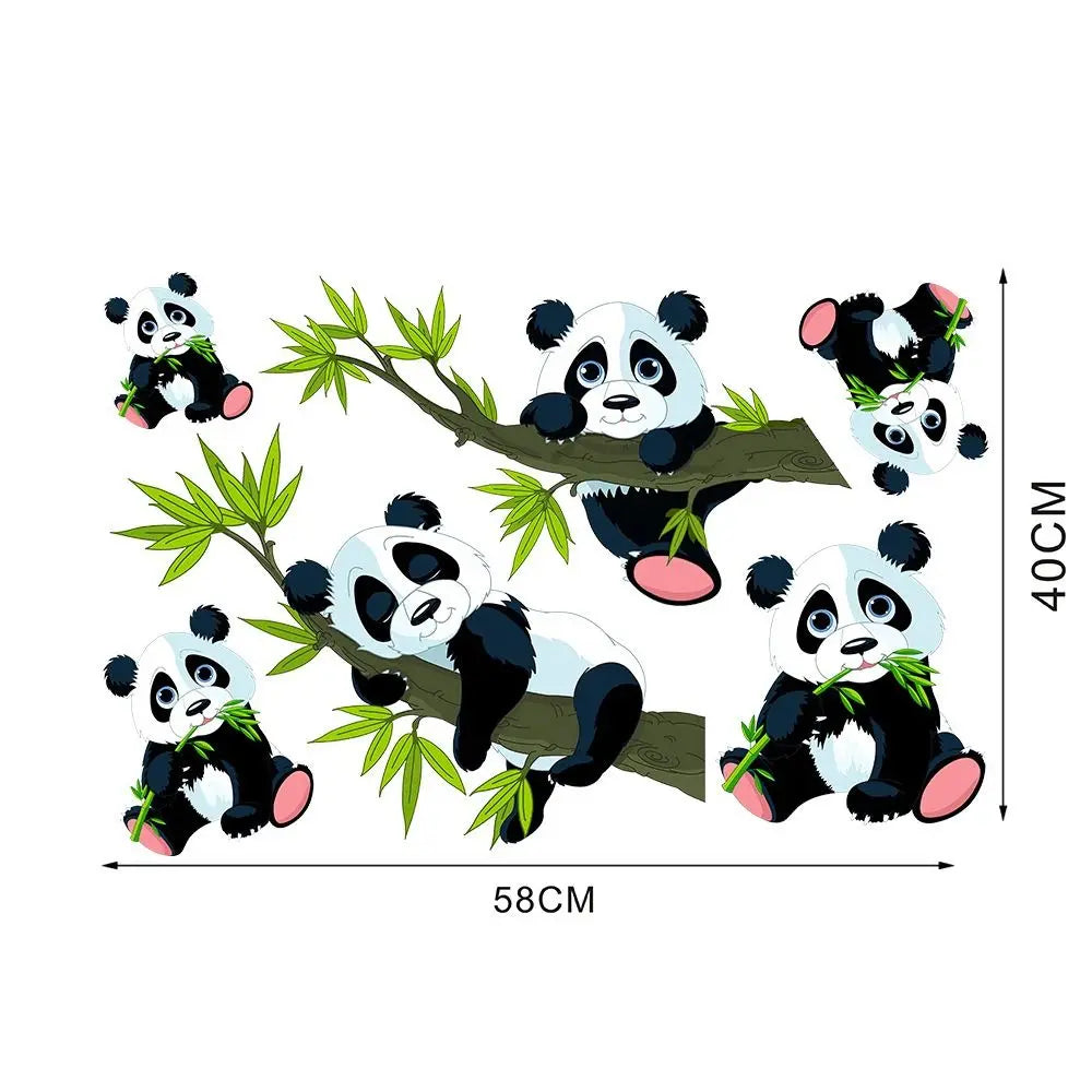 sticker mural panda bambou résistant eau dessin animé noir blanc vert rose