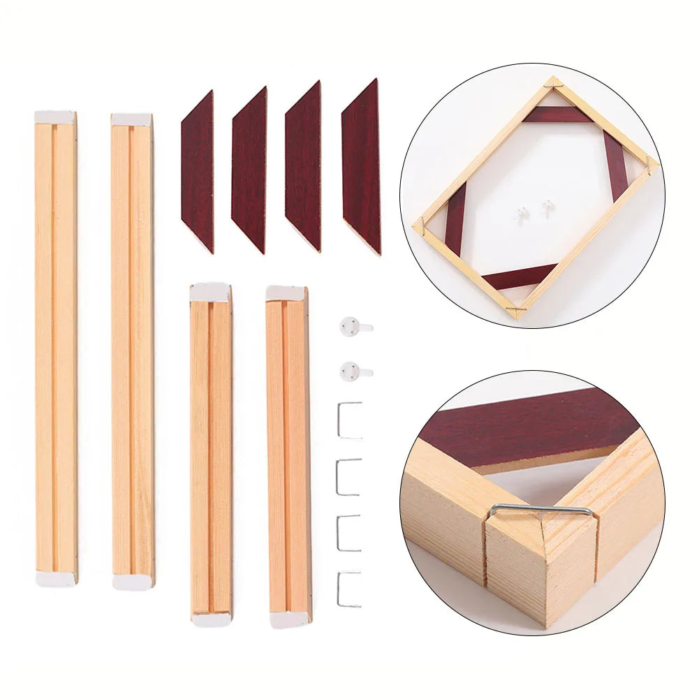 cadre photo bois rustique kit diy tableau beige triangles rouges
