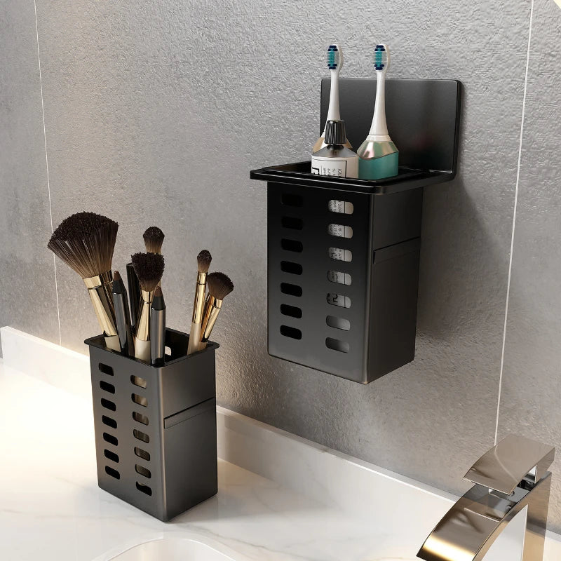 organisateur mural panier amovible noir rangement cuisine salle bain moderne minimaliste adhésif ustensiles