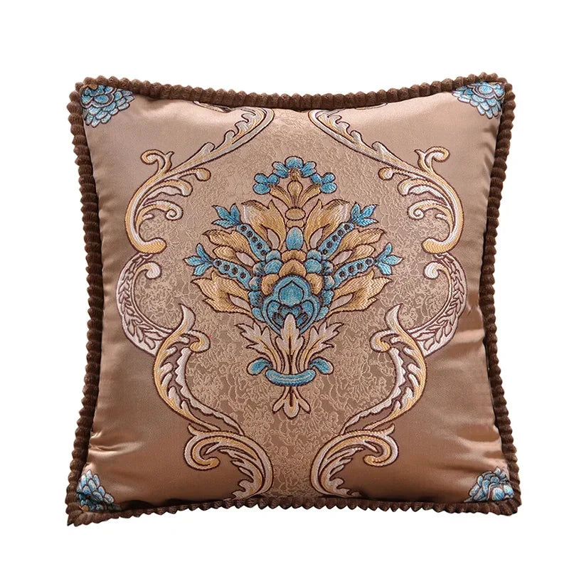 taie d'oreiller polyester broderies florales beige rouge bleu clair marron gris maison hospitalière élégante