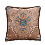 taie d'oreiller polyester broderies florales beige rouge bleu clair marron gris maison hospitalière élégante