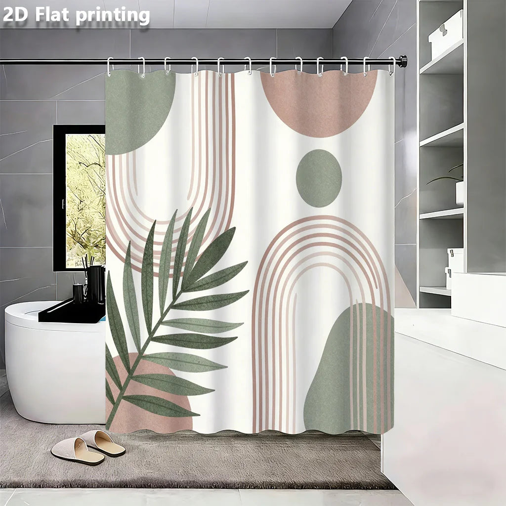 rideau douche moderne géométrique vert rose feuilles palmier opaque polyester minimaliste