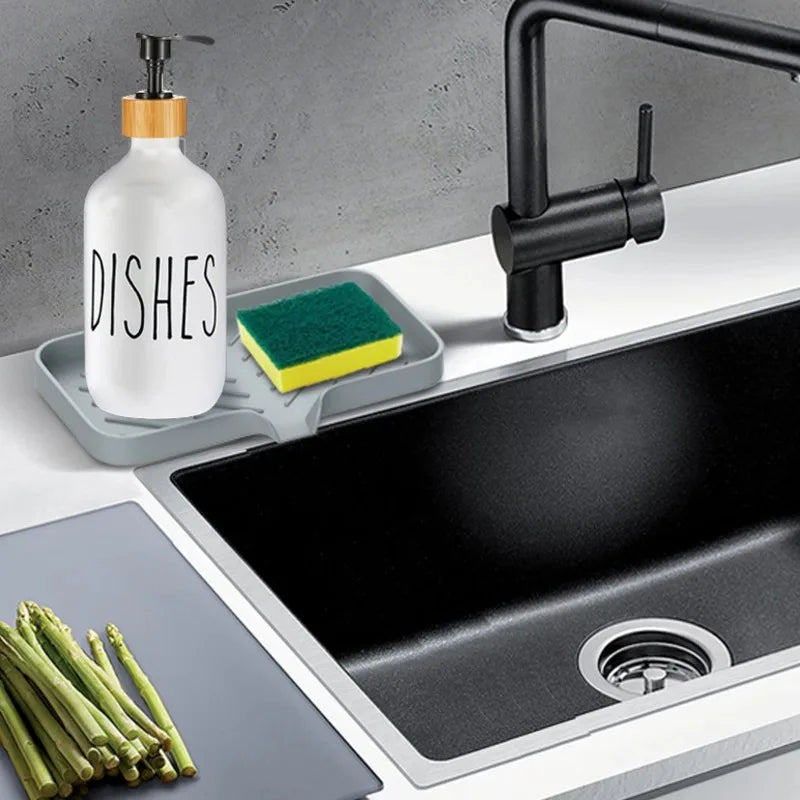 support savon gris blanc moderne adhésif rayures horizontales drainage anti dérapant cuisine salle bain