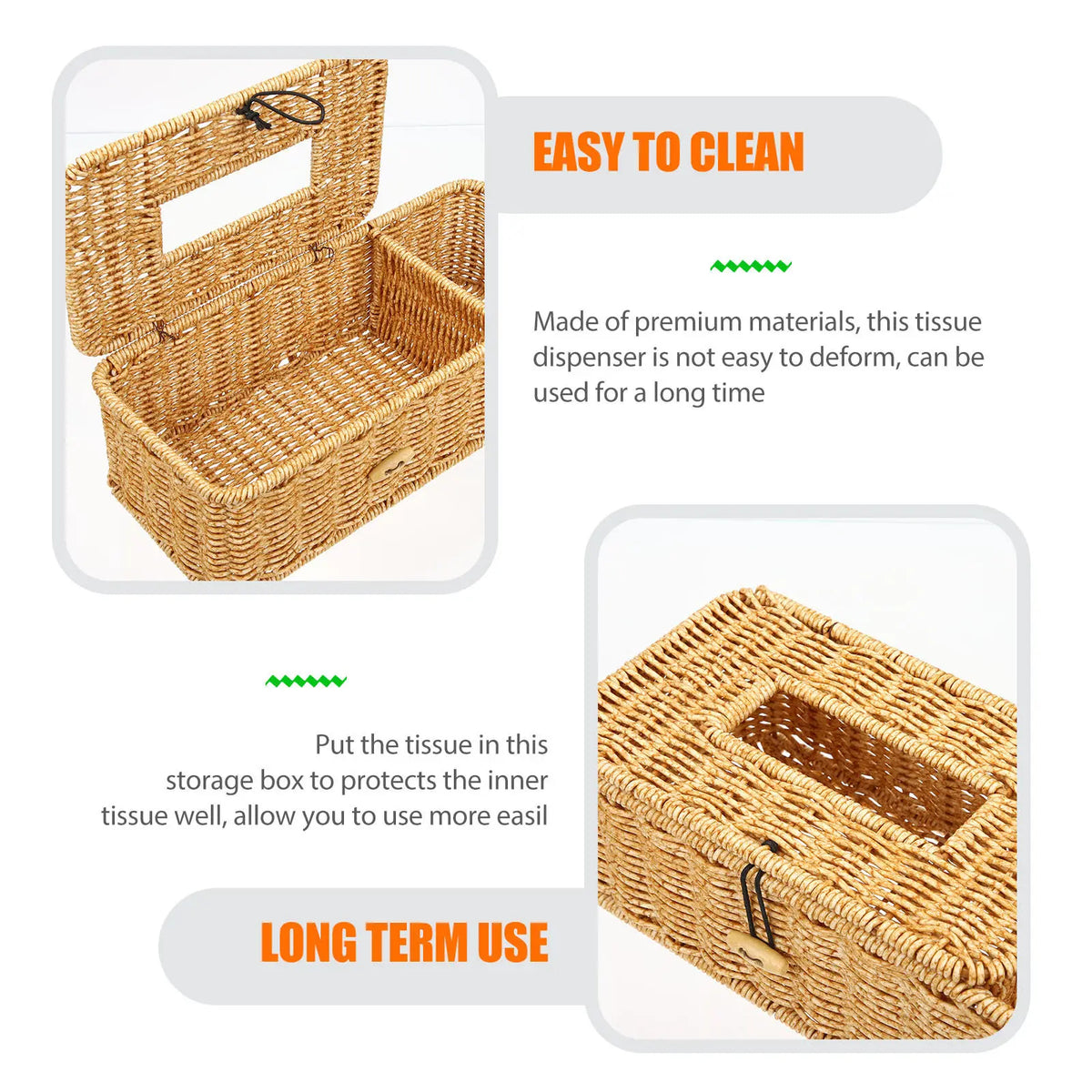boîte mouchoirs tissu tressée rustique conteneur serviettes rangement table ouverte fond blanc