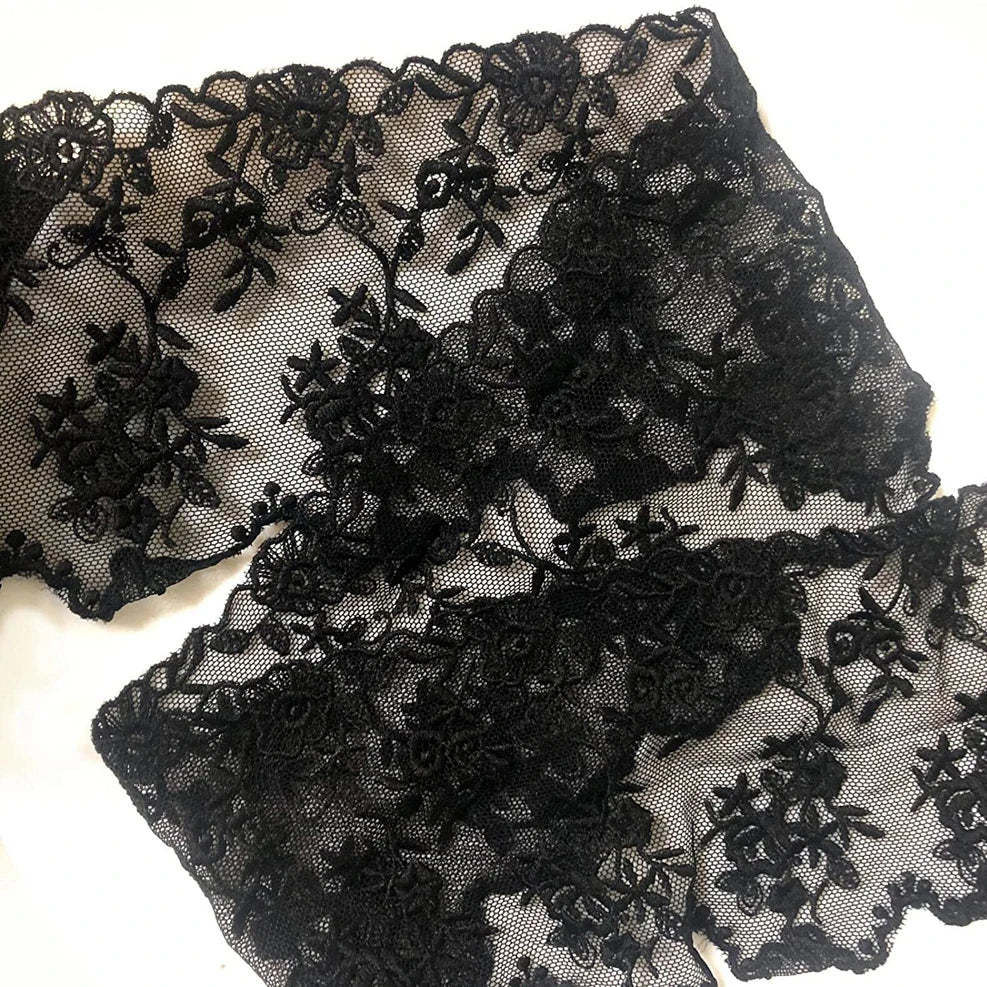 tissu dentelle fleur noir blanc ajouré polyester translucide classique 10.5cm couture diy rideaux sacs